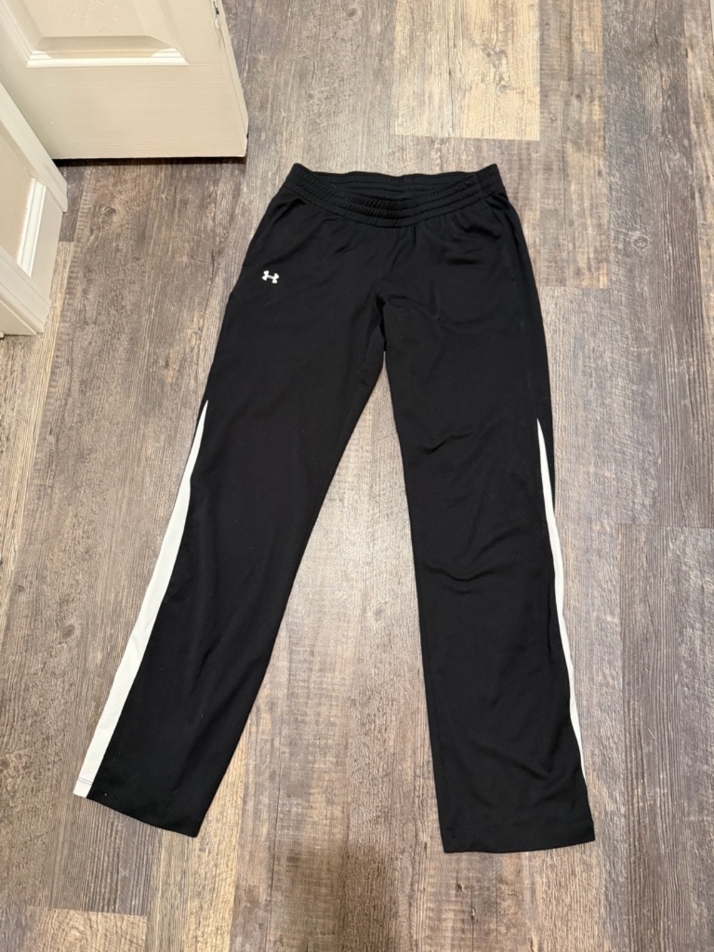 Under Armour All Season Wear Black Athletic Pants with White Side Stripes